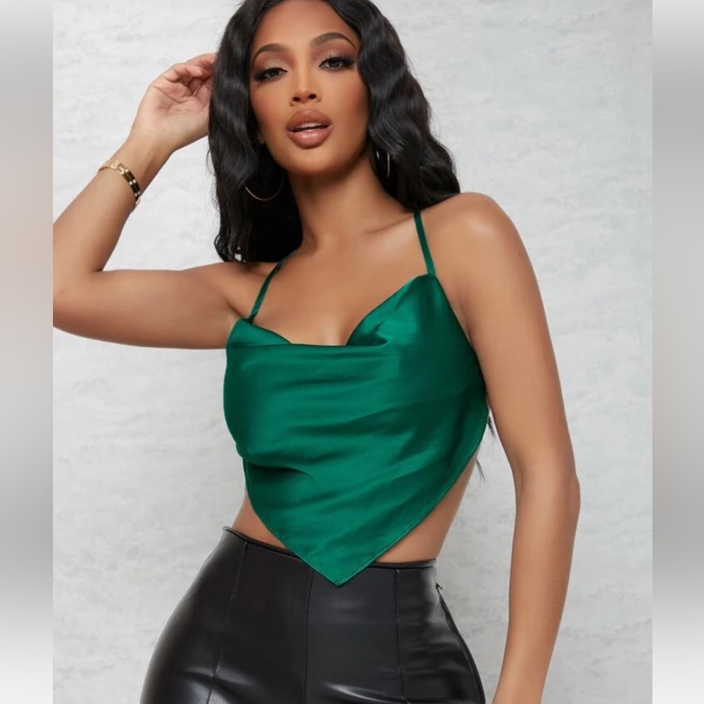 Shein Green Bandana Satin Going out Top